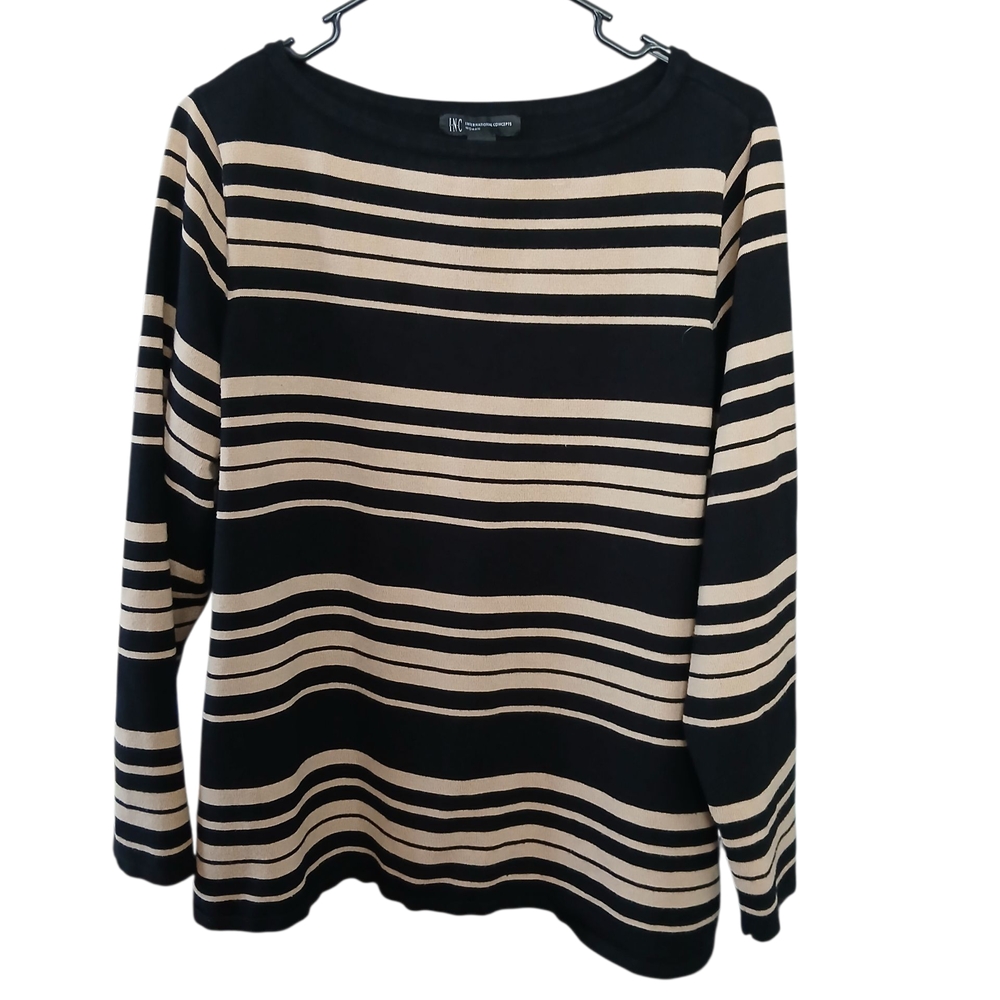 INC International Concepts Black and Tan Striped Blouse